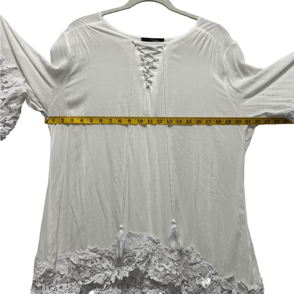 White Boho Coastal top. Cool and airy. Lace trim. Peasant tie cheat. Swim cover - Picture 7 of 8